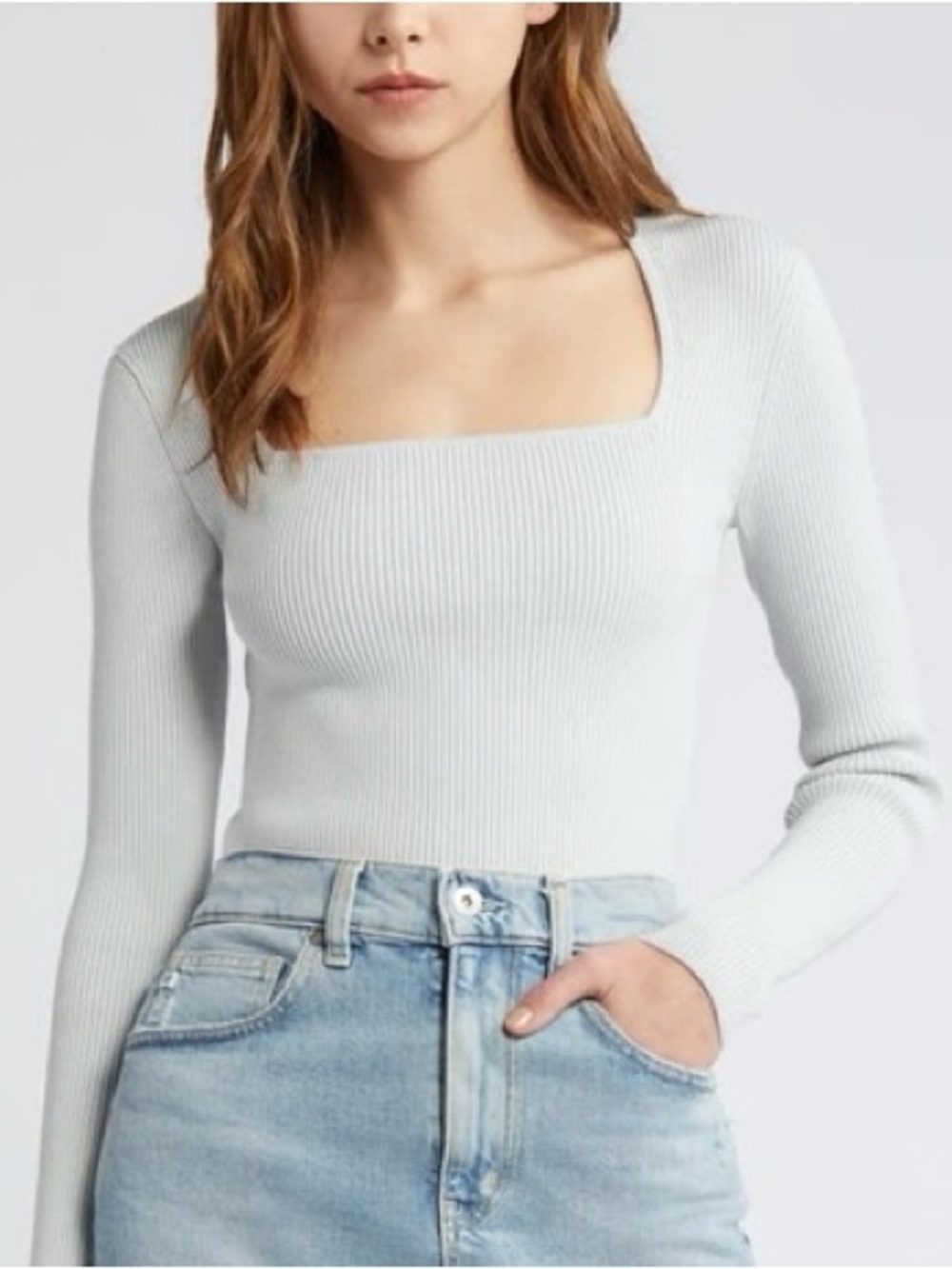 ✨ Open Edit Luxe Sculpt Square Neck Long Sleeve Top ✨